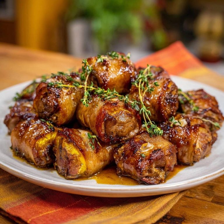 Speck-umwickelte Kürbisröllchen (Nie wieder weicher Speck!)