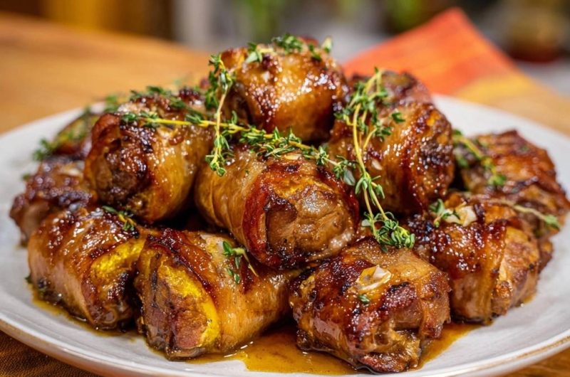 Speck-umwickelte Kürbisröllchen (Nie wieder weicher Speck!)