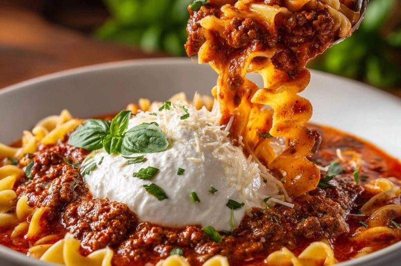 Traumhafte Bolognese-Pasta mit cremiger Haube