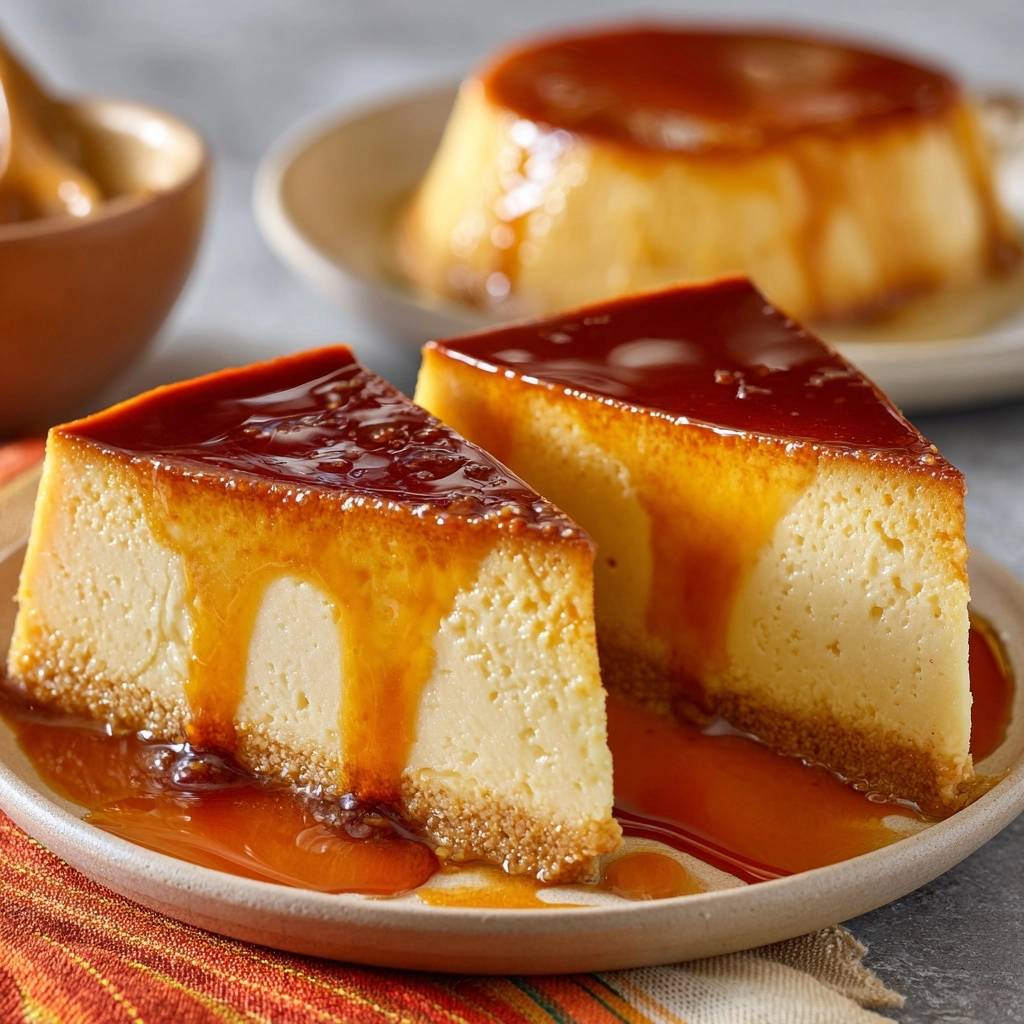 Perfekter Crème Caramel: Angeschnittene Stücke mit glänzendem Karamell-Topping auf einem Teller
