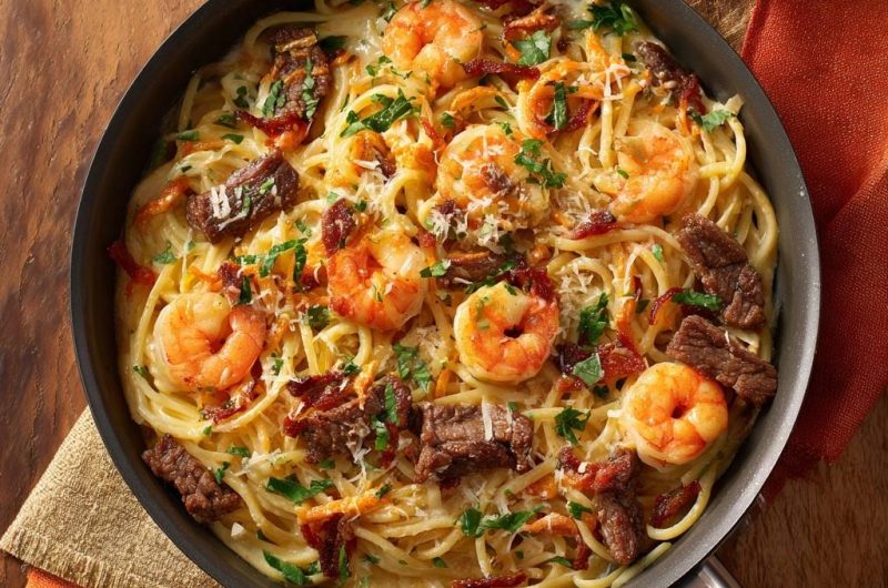 Garnelen-Rindfleisch-Spaghetti