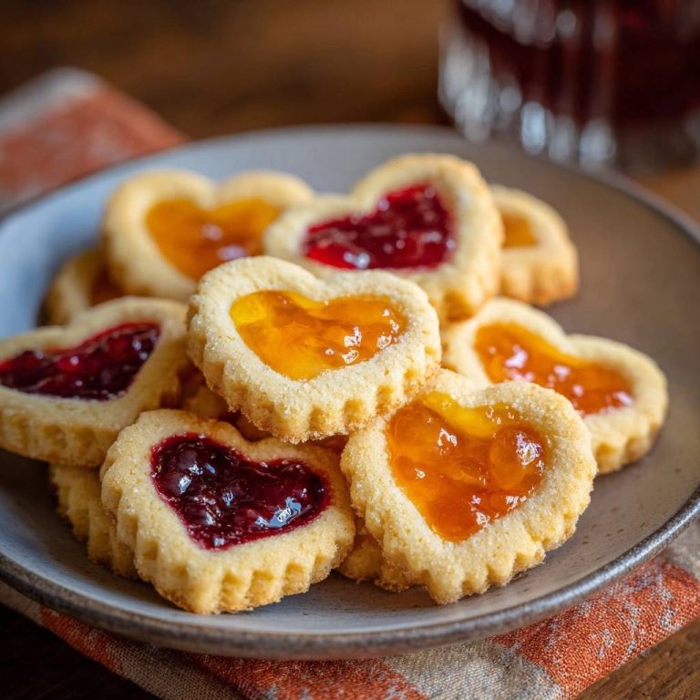 Herzige Marmeladen-Plätzchen Nahaufnahme auf einem Teller mit verschiedenen Marmeladenfüllungen.