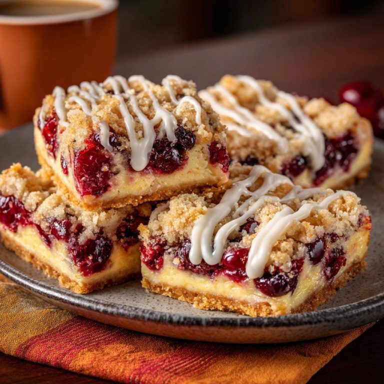 Saftige Kirsch-Cheesecake-Bars – knusprig und cremig, angeschnitten auf einem Teller mit süßer Glasur und Krümelbelag.