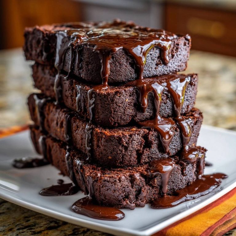 Saftige Schoko-Brownies, gestapelt und mit reichlich Schokoladenglasur übergossen, zeigen eine fudgy Textur.