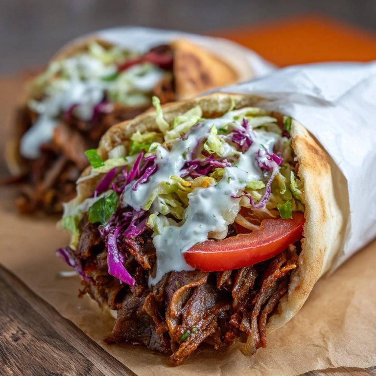 Saftiger Döner Wrap für Zuhause mit Fleisch, Salat und Sauce als Nahaufnahme von innen.