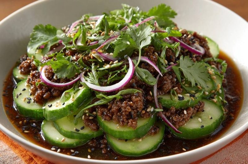 Asiatischer Gurken-Hack-Salat (Nie wieder matschige Gurken!)