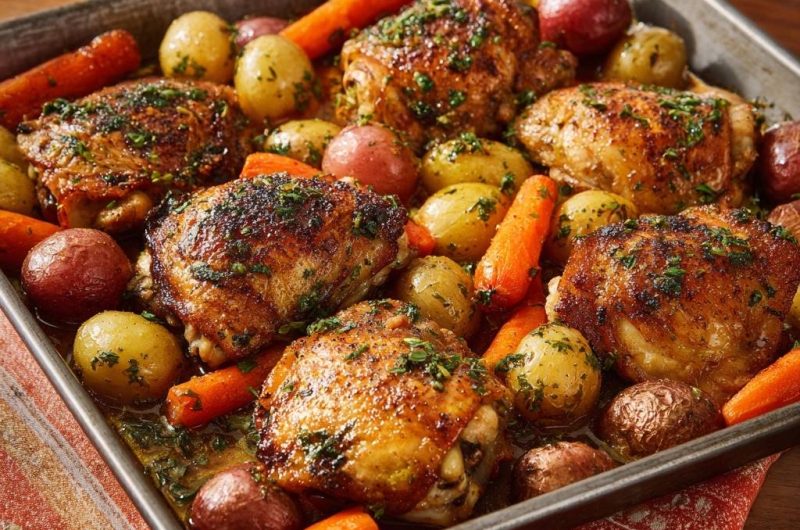 Blechhähnchen mit Kartoffeln und Karotten