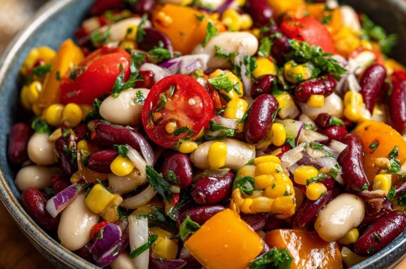 Bunter Dreifach-Bohnensalat