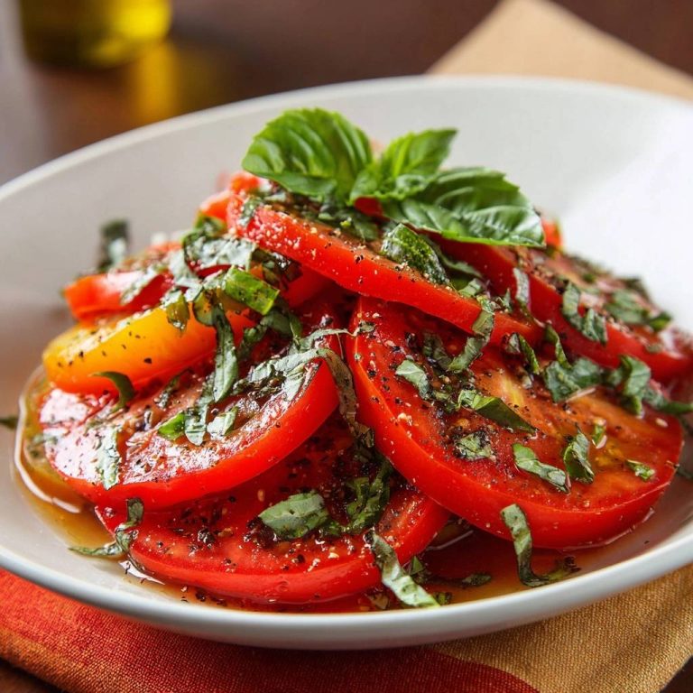 Bunter Tomaten-Basilikum-Salat (Nie wieder wässriger Salat!)