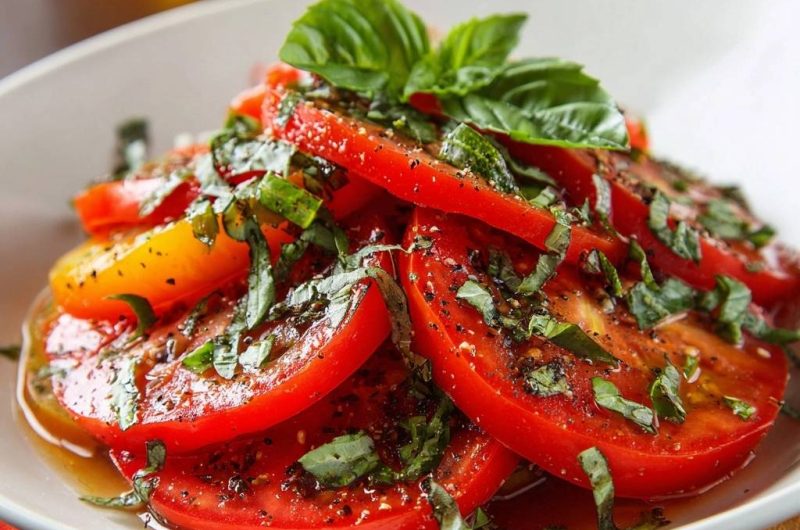 Bunter Tomaten-Basilikum-Salat (Nie wieder wässriger Salat!)
