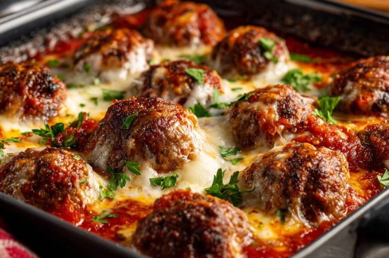 Überbackene Hackbällchen in Tomatensoße