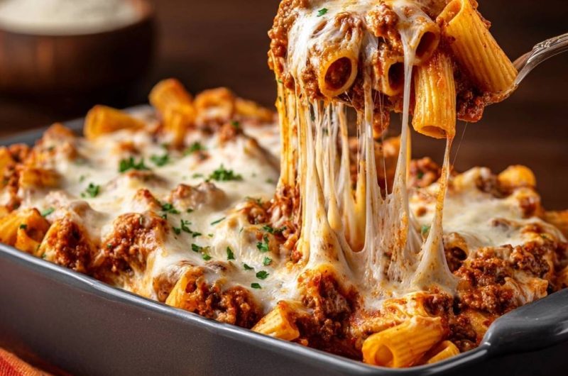 Überbackener Rigatoni-Auflauf mit Hackfleisch