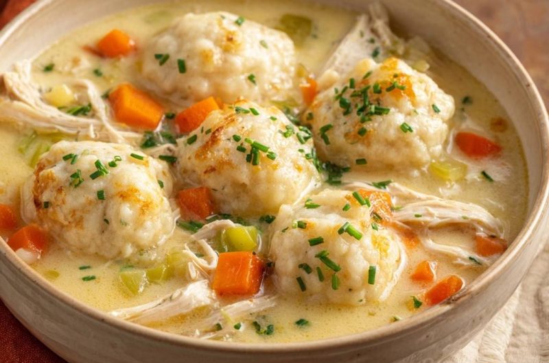 Cremige Hühnersuppe mit fluffigen Klößen