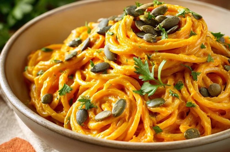 Cremige Kürbis-Pasta mit Kürbiskernen