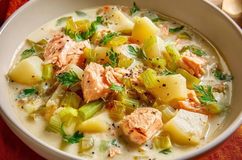 Cremige Lachs-Lauch-Kartoffelsuppe (Nie wieder geronnene Sahne!)
