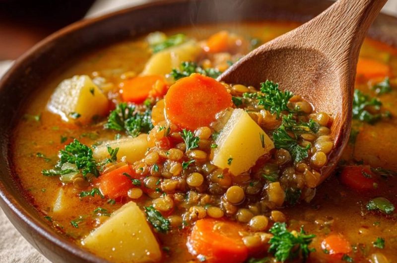 Cremige Linsensuppe mit Kartoffeln und Karotten (Nie wieder matschige Linsen!)