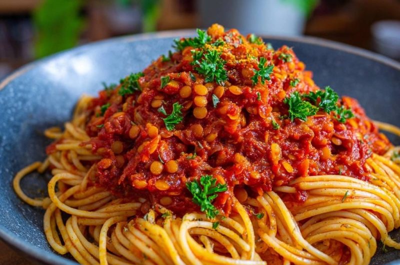 Cremige Spaghetti mit Linsensauce