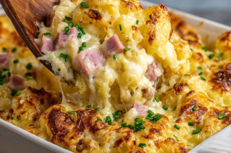 Cremiger Blumenkohlauflauf mit Schinken