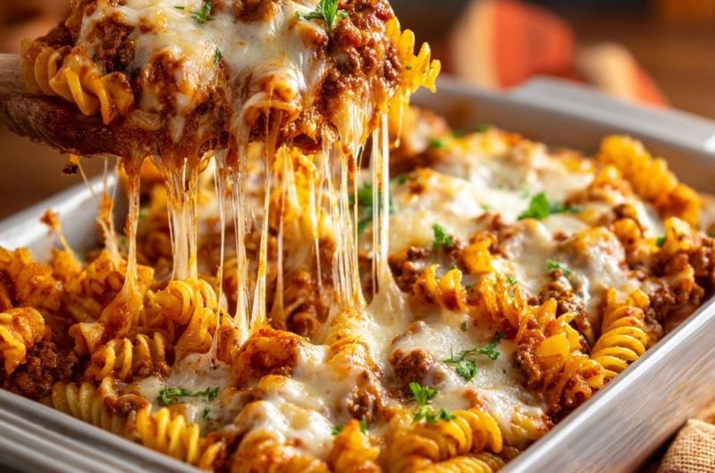 Cremiger Fusilli-Hack-Auflauf