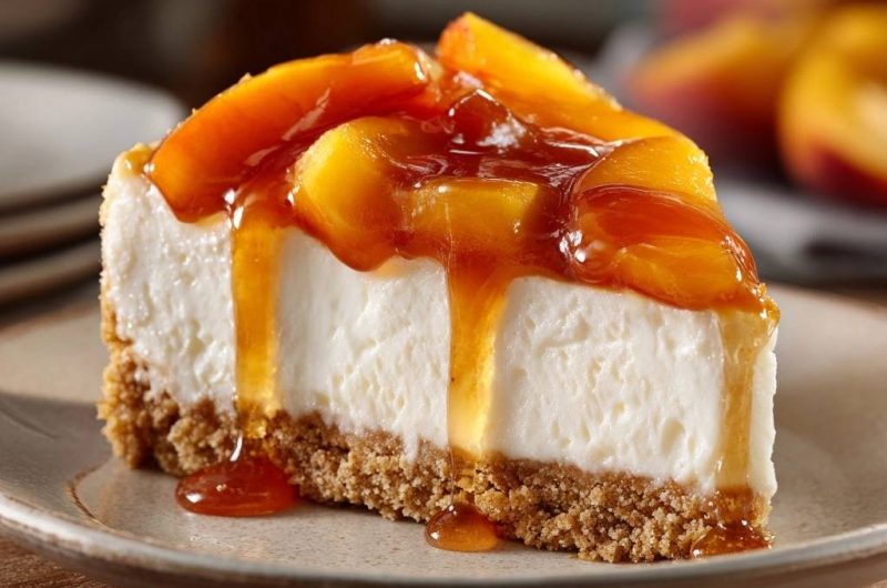 Cremiger Pfirsich-Cheesecake (Nie wieder matschiger Boden!)