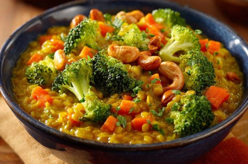 Cremiges Brokkoli-Linsen-Dal mit Cashews