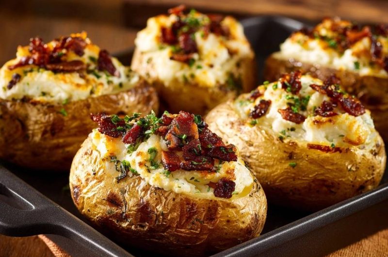 Gefüllte Ofenkartoffeln mit Bacon, Käse und Kräutern