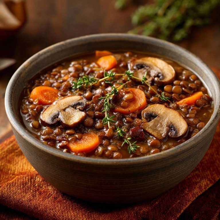 Herzhafter Linseneintopf mit Pilzen, Karotten & Thymian