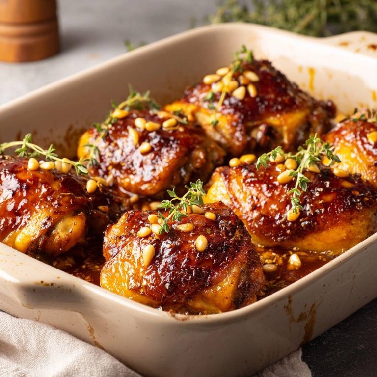 Honig-Thymian-Hähnchenschenkel mit Pinienkernen