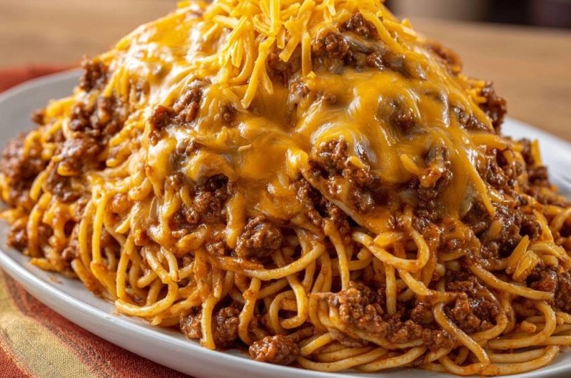 Käseüberbackene Spaghetti mit Hacksoße