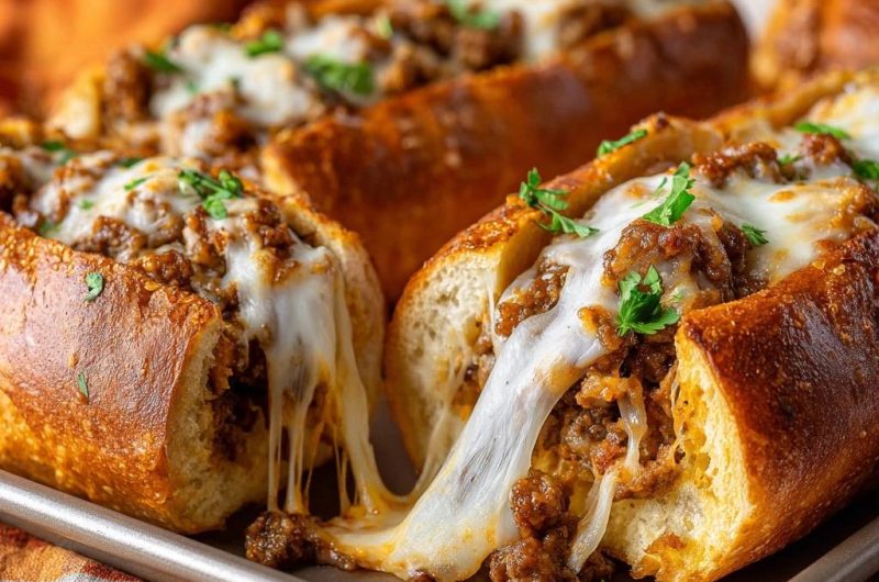 Knusprige Hack-Baguettes mit Käsezug