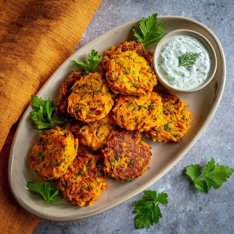 Knusprige Karottenfrikadellen mit Dill-Joghurt