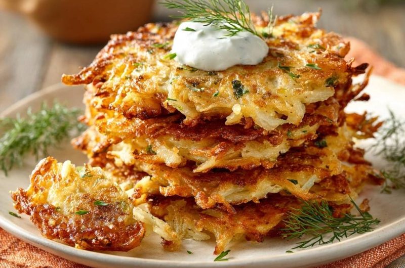 Knusprige Kartoffelpuffer mit Dill-Sahne