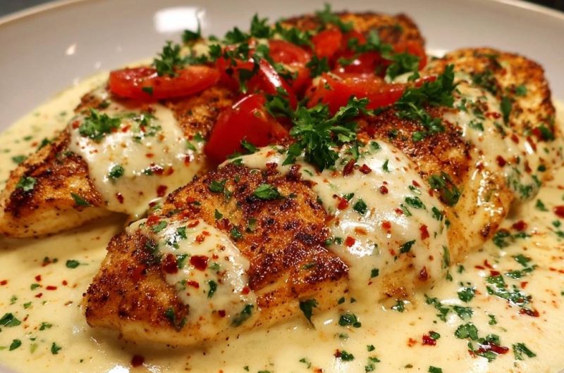 Knuspriger Fisch in cremiger Paprika-Soße