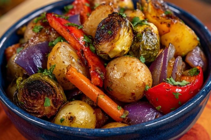 Knuspriges Ofengemüse mit Rosenkohl und Babykartoffeln