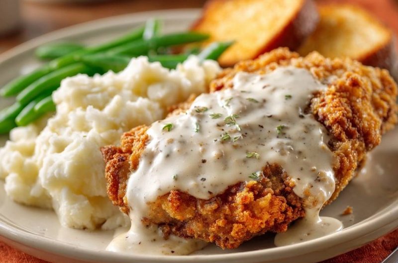 Knuspriges Paniertes Hähnchen mit Pfeffersahnesoße