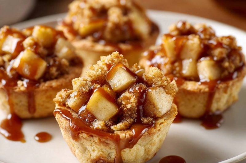 Mini Apfel-Crumble-Törtchen mit Karamellsoße
