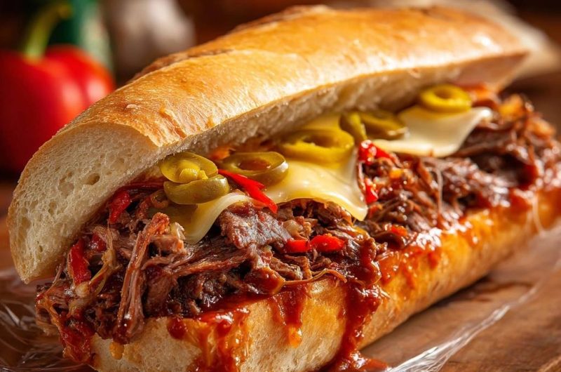 Pulled Beef Baguette mit Jalapeños