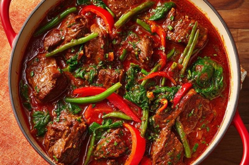 Rindfleisch-Eintopf mit Spinat, Bohnen & Paprika