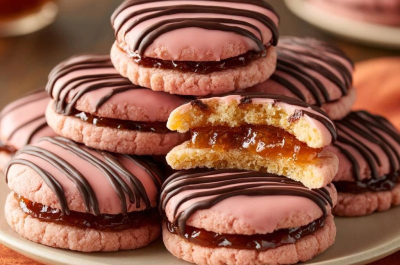 Rosa Marmeladen-Linzer mit Schoko-Streifen