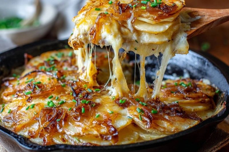 Rustikaler Pfannen-Kartoffelgratin mit Zwiebeln
