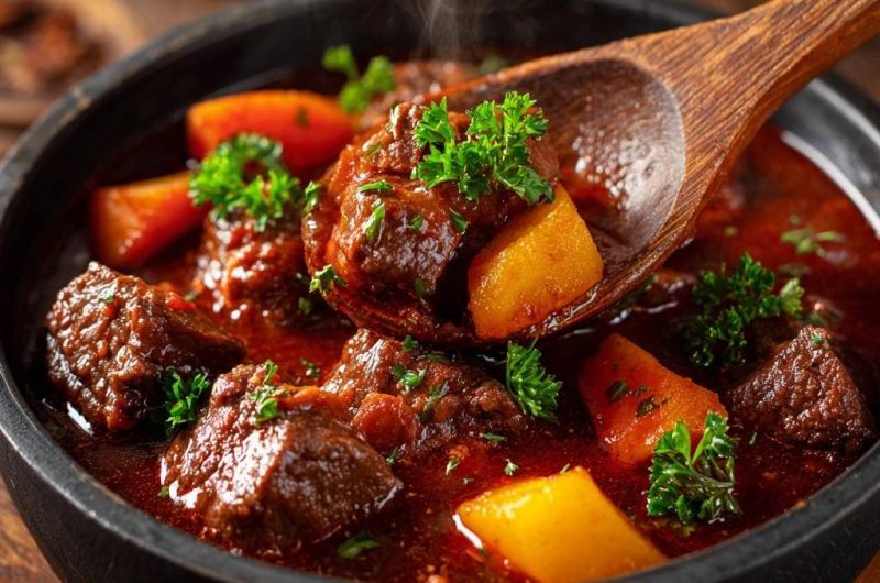 Rustikales Rindergulasch mit Kürbis und Karotten