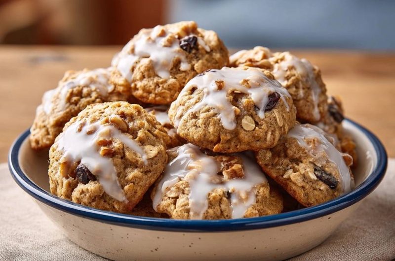 Saftige Haferkekse mit Rosinen, Walnüssen & Zuckerguss (Nie wieder flache Kekse!)