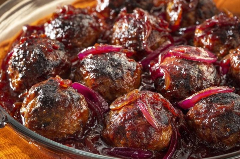 Saftige Rindfleischbällchen in karamellisierter Zwiebelsoße