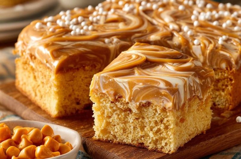 Saftiger Dulce-de-Leche-Blechkuchen mit Karamellnüssen