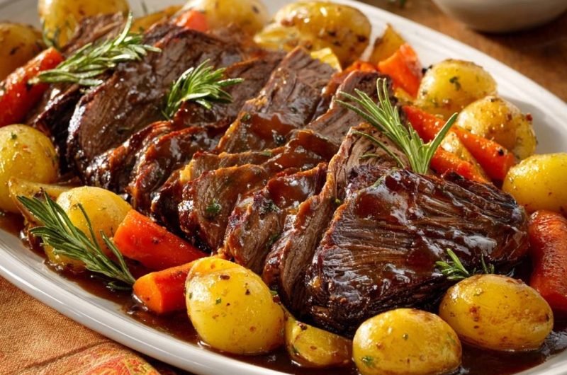 Saftiger Rindbraten mit Babykartoffeln und Karotten