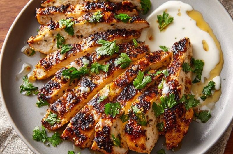 Saftiges Gegrilltes Hähnchen mit Joghurt-Honig-Sauce