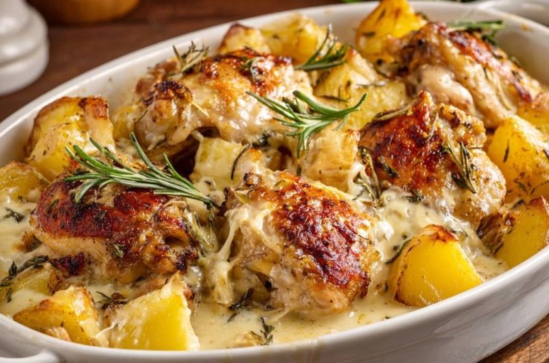 Saftiges Ofenhähnchen mit Rosmarinkartoffeln