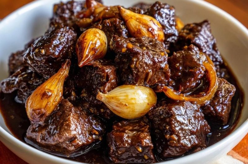 Zartes Knoblauch-Rindfleisch mit Zwiebeln