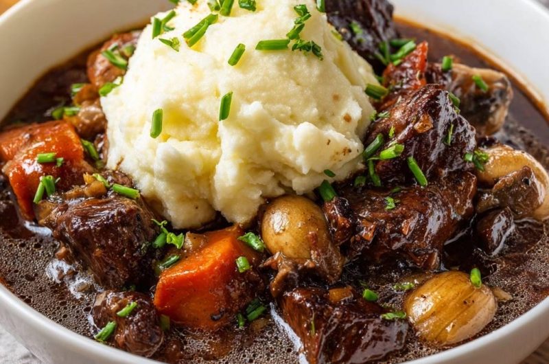 Zartes Rindfleischragout mit cremigem Kartoffelpüree