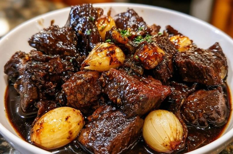 Zartes Schmor-Rind mit Knoblauch & Perlenzwiebeln